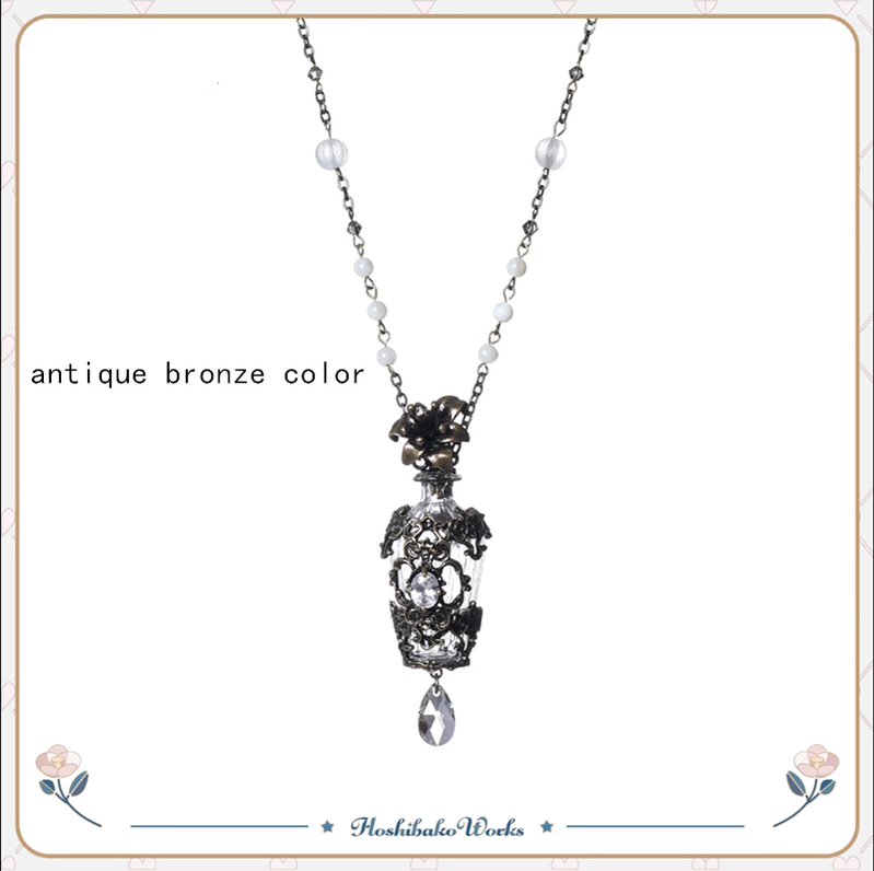 (Buyforme)Star box design~WhitalAlley Vintage Handmade Lily Perfume Bottle Necklace antique bronze color  