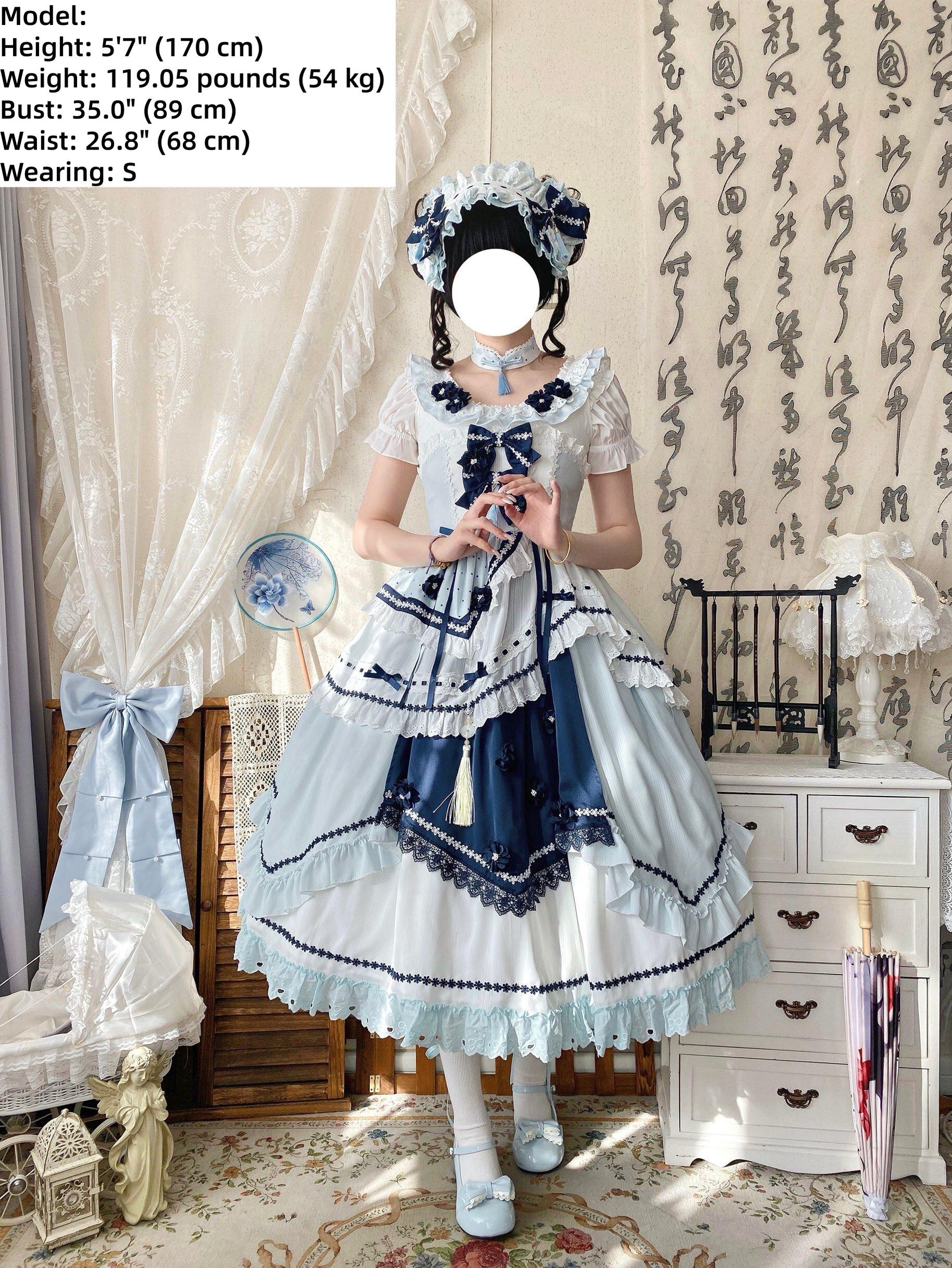 Blue and White Dream - Classic Lolita JSK Dress, Irregular Layered Hem