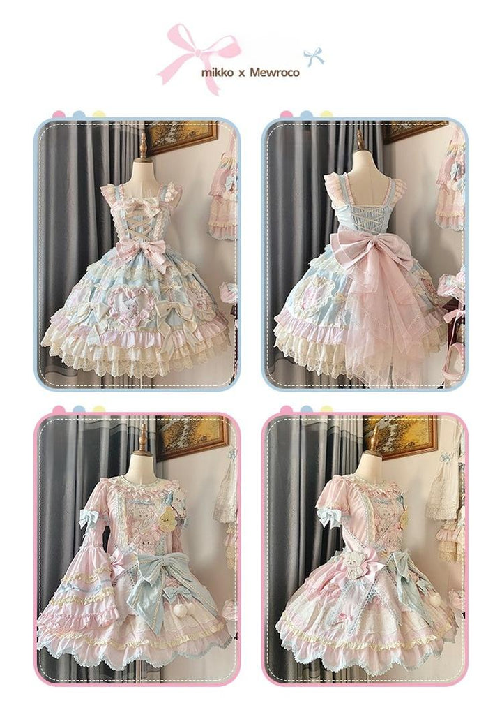 Mewroco~Sweet Lolita Dress Set Tiered JSK OP with Detachable sleeves