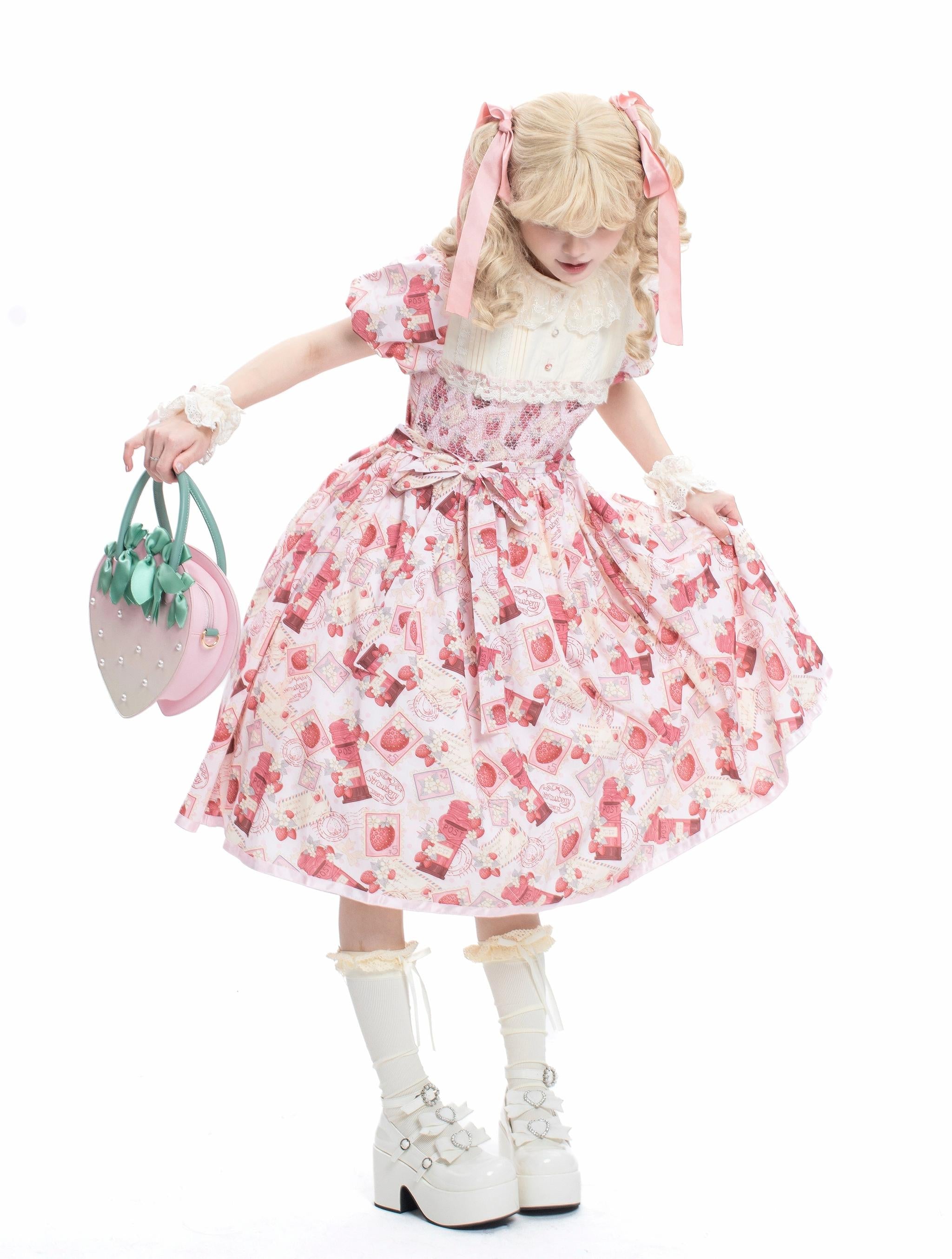 Strawberry Witch - Kawaii Lolita OP Dress, Strawberry Print 43836:786724