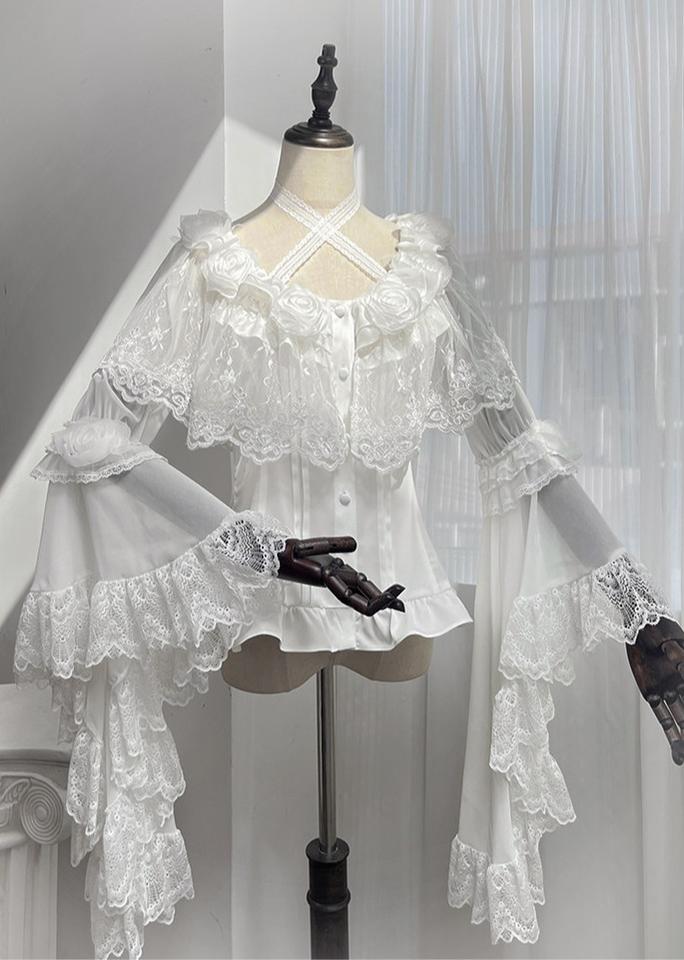 Linglong Porcelain - Classic Lolita Halter Neck Blouse, Detachable Shawl 44878:824765