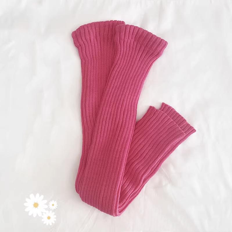 Hua Nai Cat - Winter Lolita Long Socks Knit Thigh-High Foot Covers One Size Rose red - 70cm