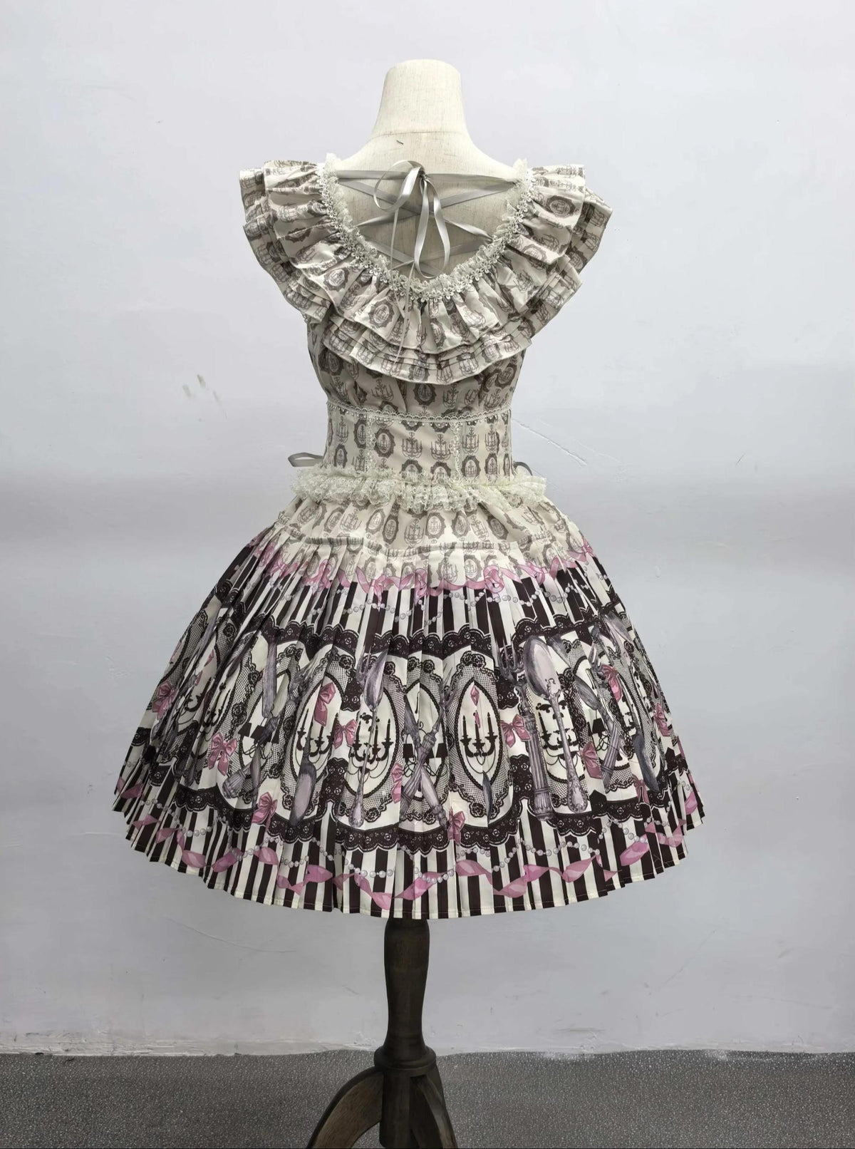Clara Table - Dark Sweet Lolita SK & JSK Dress Set, Candelabra Tableware Print 45979:870396