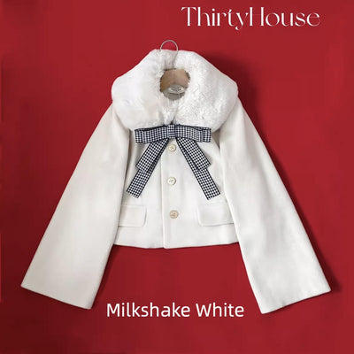 ThirtyHouse~Retro Warm Winter Lolita Wool Coat Short Coat Free size Milkshake white 