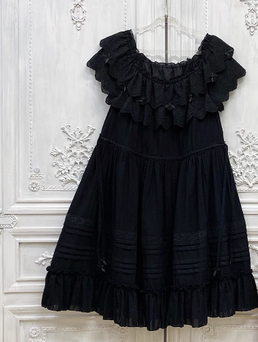 Little Dipper~Daily Lolita Solid Color Dress Set Multicolors free size black short OP 