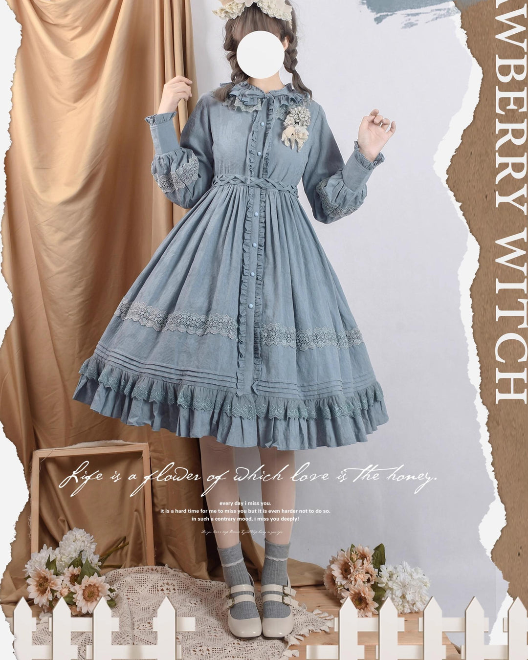 Strawberry Witch~The Spring~Cotton Lolita Plus Size OP Dress blue S (blue / L M S XL XXL XXXL) 33068:412276