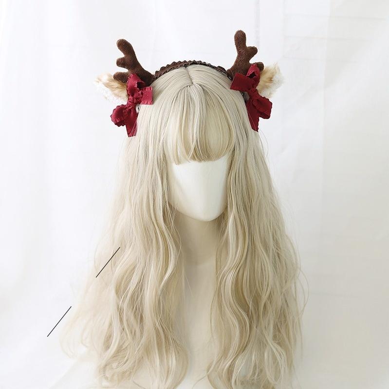 Xiaogui~Christmas Sweet Red Lolita KC Cute Elk Antlers Headwear   