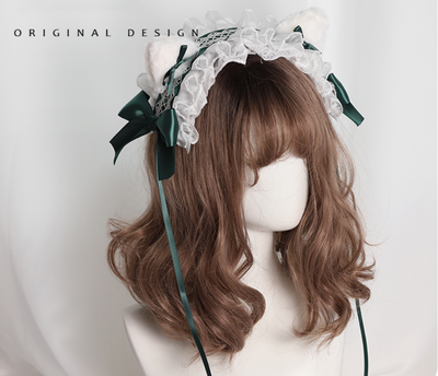 (Buyforme)Their Past Decorations~Sweet Lolita Cat Ear Hairband dark green hairband+cat ears  