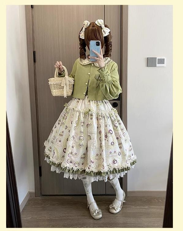 Urtto - Mangosteen Cat - Printed Country Lolita JSK, Pocketed Jacket