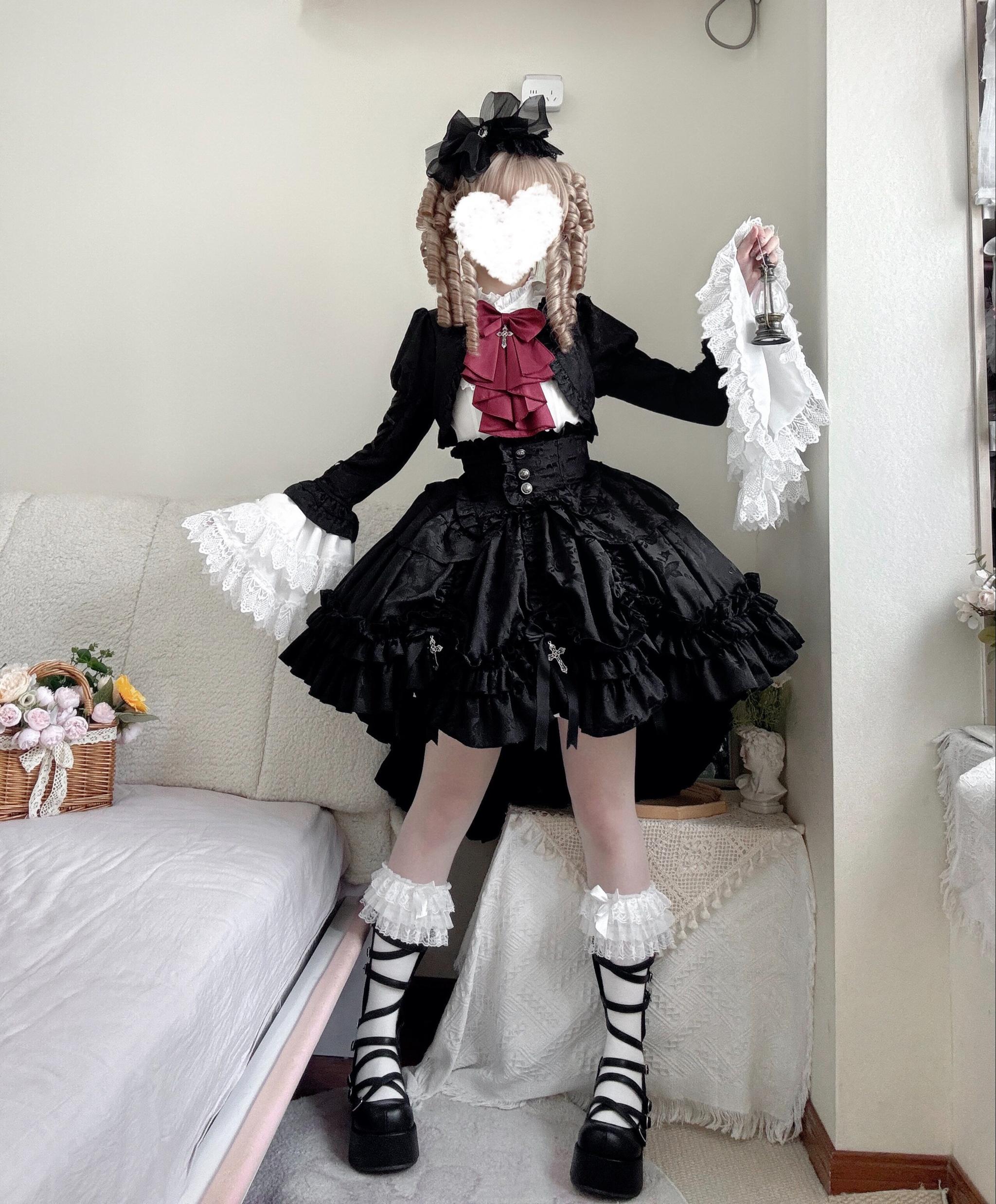 Gothic Lolita Corset Dress Set, High-low Hem & Cross