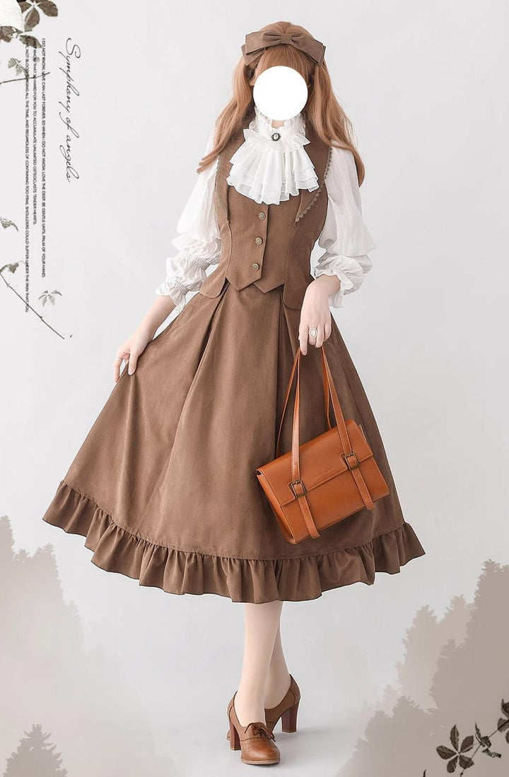 (BFM)Forest Wardrobe~Misty Forest~Elegant Vintage Fishbone Lolita Long Skirt Lolita Vest   