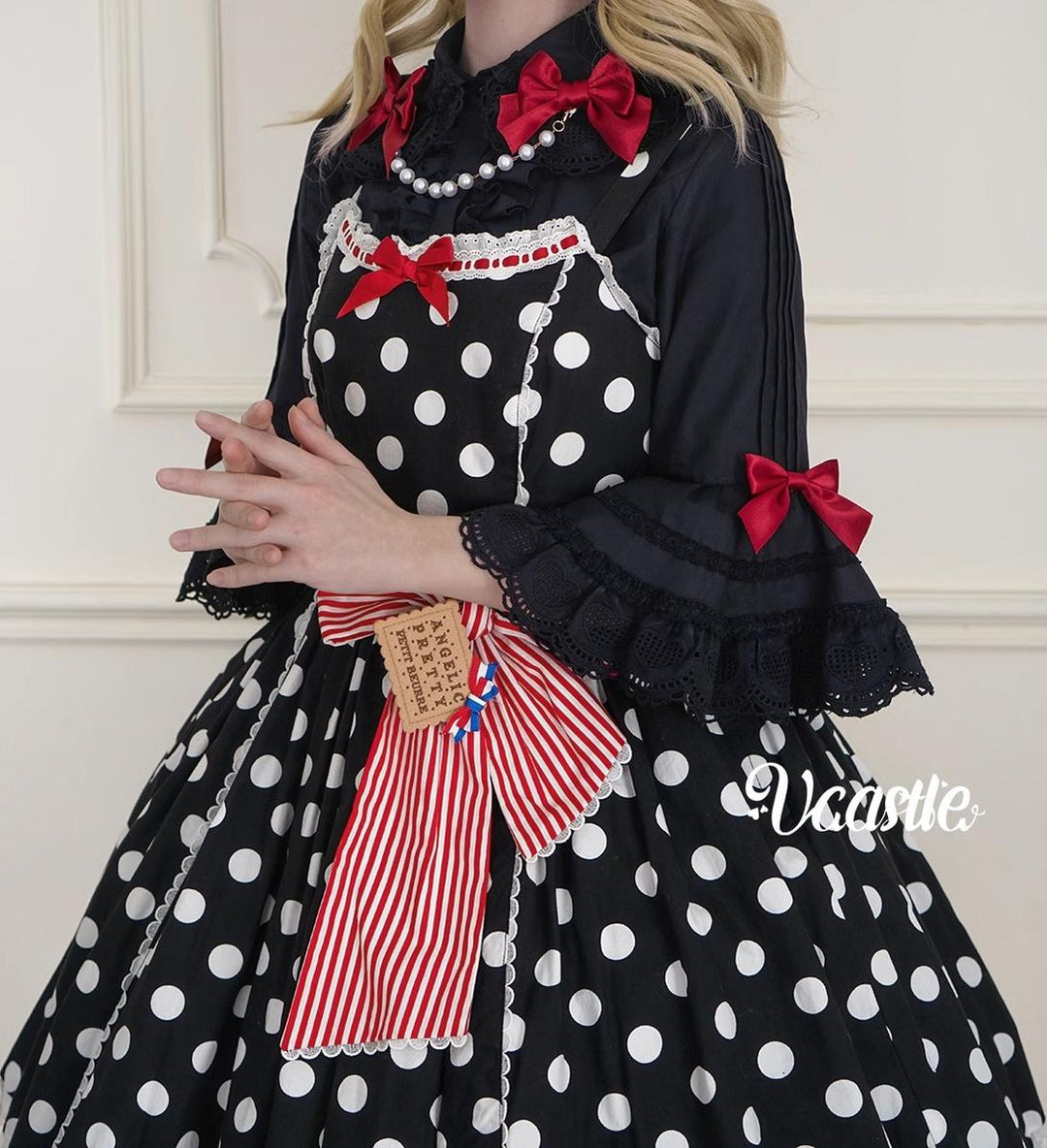 Vcastle~Sweet Crepes~Sweet Lolita Shirt with Princess Sleeves and Bow Chain