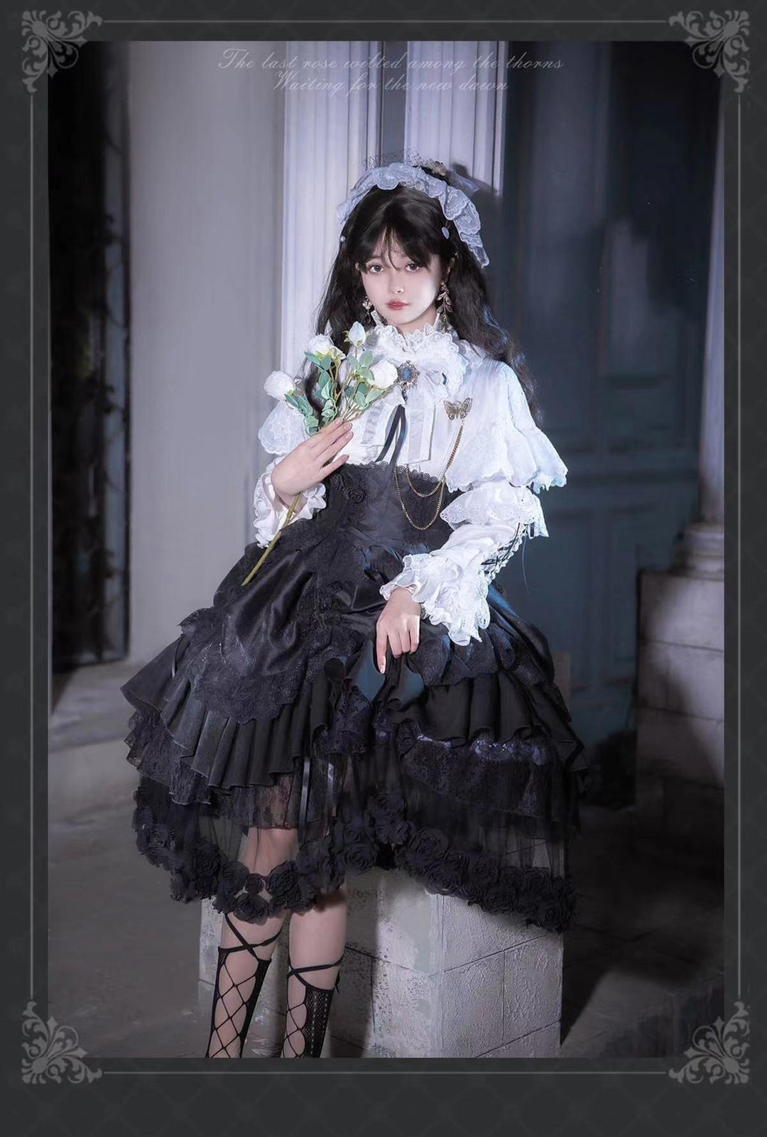 (BFM)Bramble Rose~Rose Deacon~Elegant Lolita Dress Black and White OP