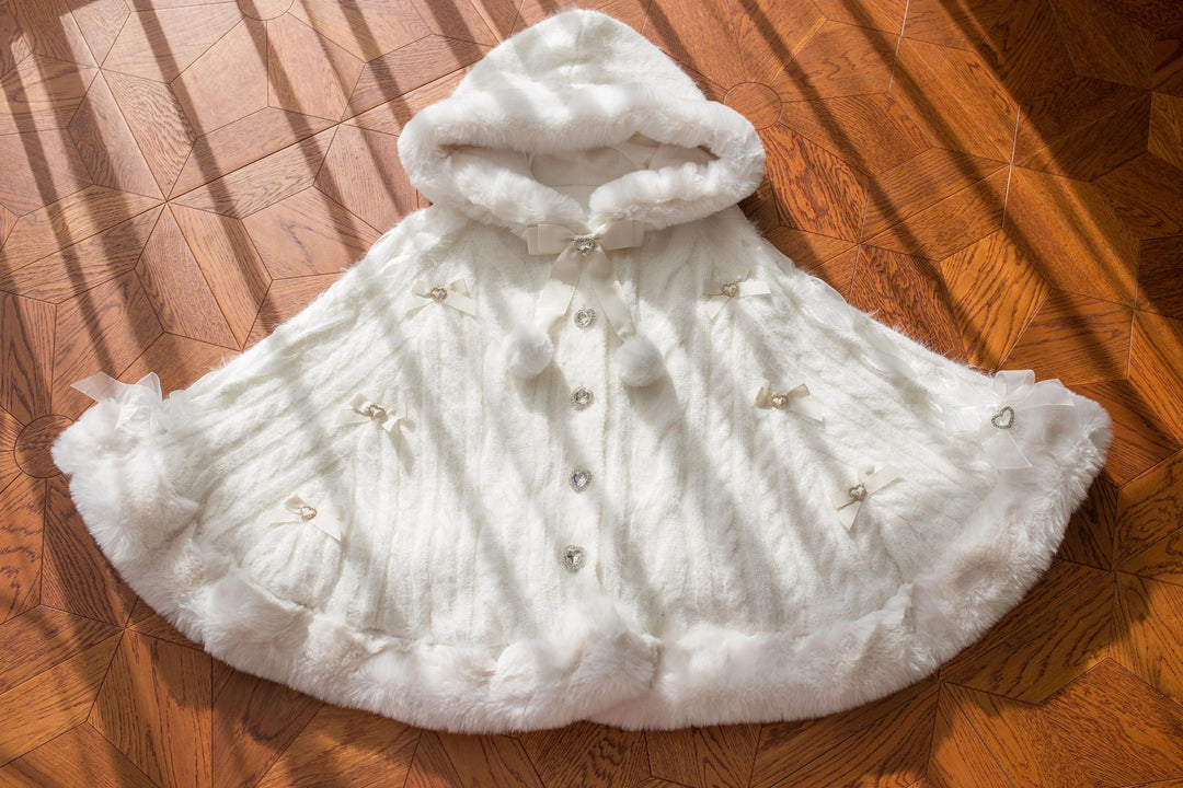 MIST~Sweet Bliss~Sweet Lolita Cape Winter Lolita Sweater Coat White cape coat only Free size - no weight restrictions on fit