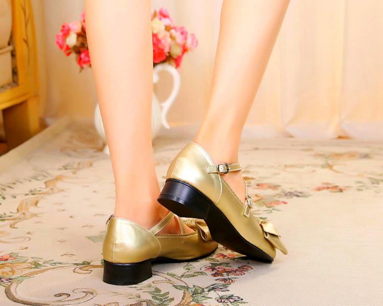 Sosic~Bow and Low Heel Cross Band Lolita Leather Shoes 12944:185556