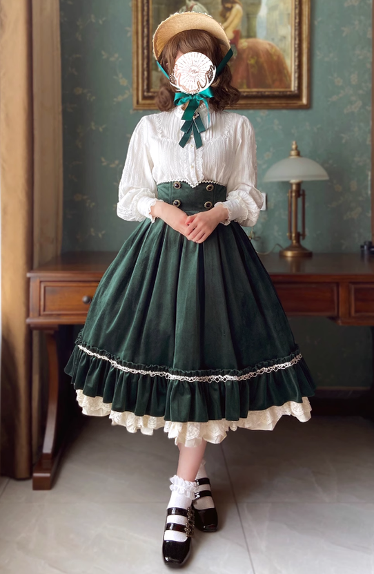 Miss Point - Rose Doll - Elegant Lolita Skirt High Waist Fishbone SK XS dark green
