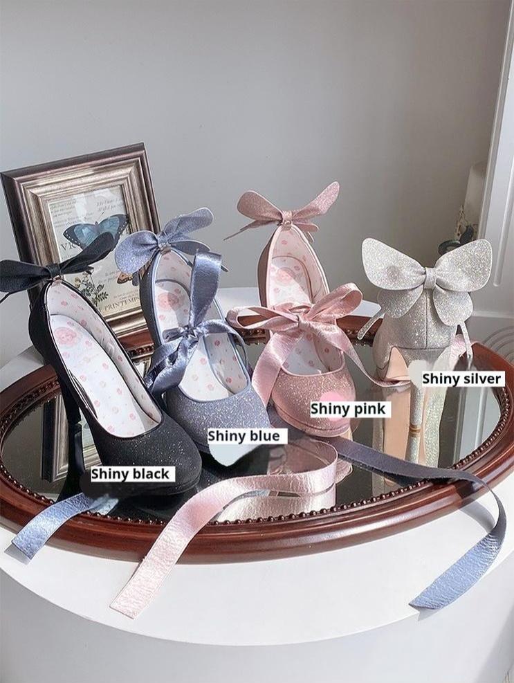 Pure Tea For Dream~Butterfly Specimen~Shiny Ballet Lolita Shoes Sweet Lolita Platform Heels