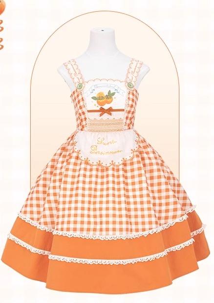 Mademoiselle Pearl~Persimmon~Autumn Persimmon Print Lolita OP JSK SK Dress XS JSK 