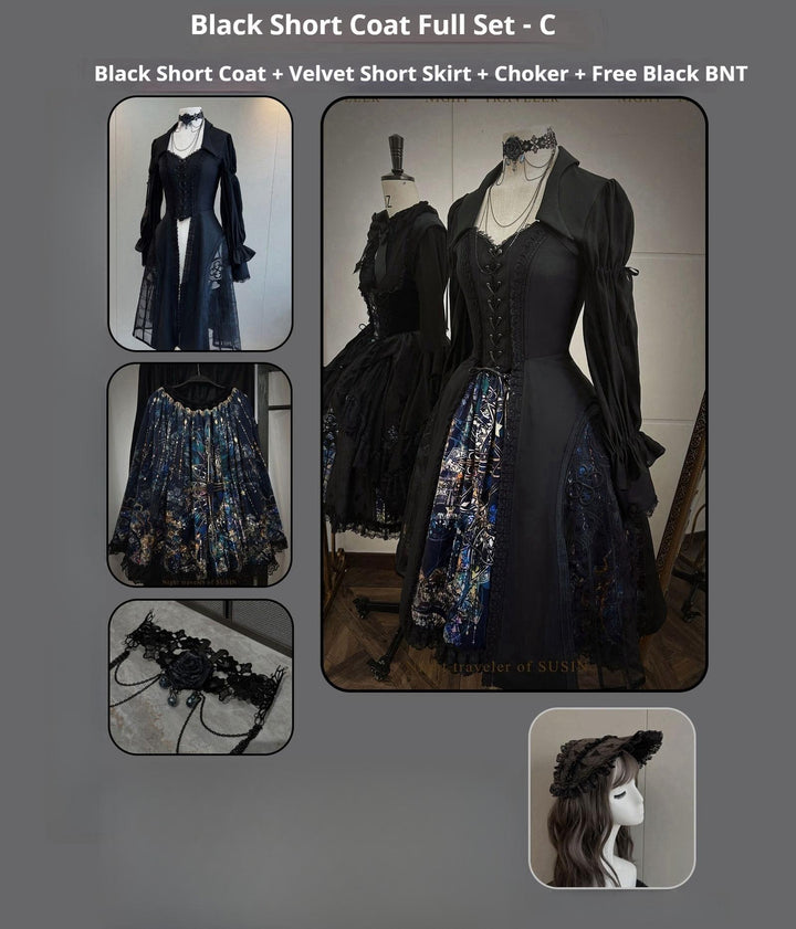 Susin Lolita~Night Traveler~Gothic Lolita Skirt Outfit Long Coat Shirt and Bustier 42118:727516