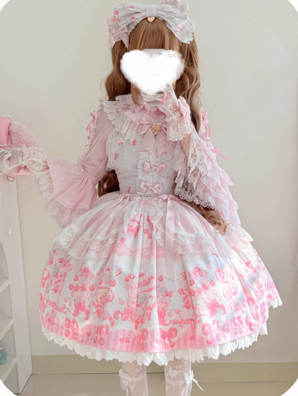 Cherry Parfait - Printed Sweet Lolita Dress, Macaron Colors