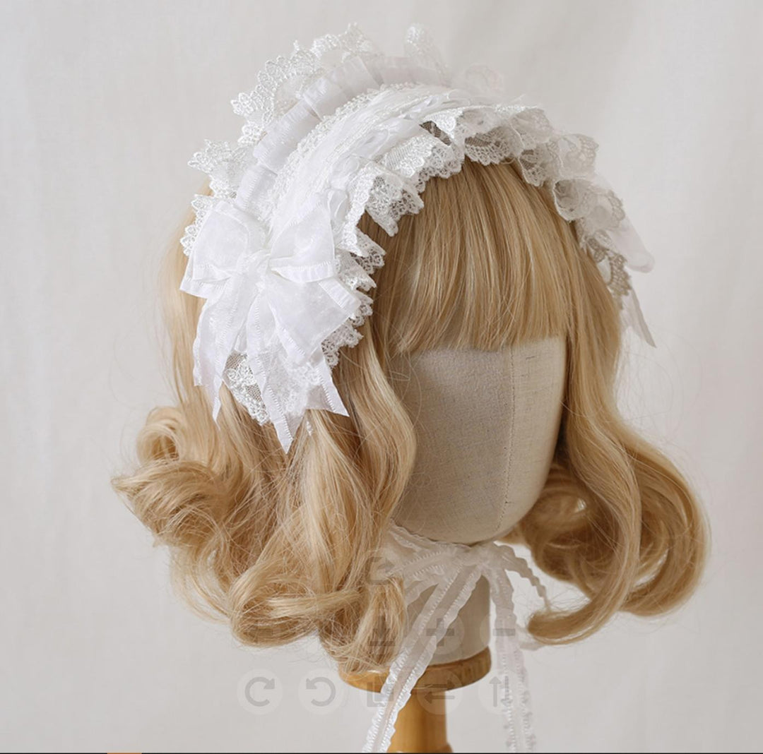 Xiaogui~Mood Limited~Elegant Lolita Headdress Bow Lace KC white (white lace)