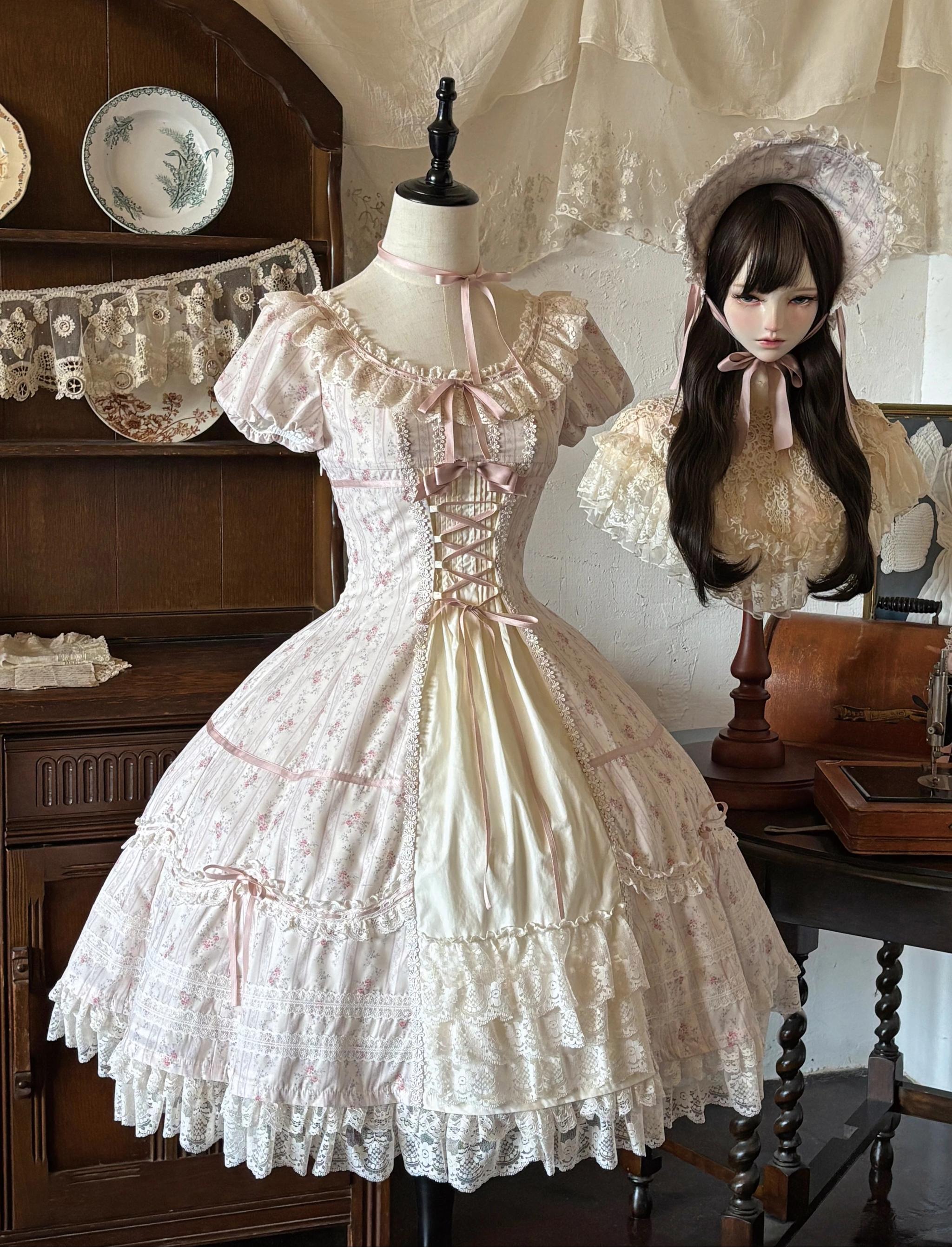 Spring Tale - Old School Lolita Floral Printed Dress, Front Opening (2XL L M S XL) 45767:861690