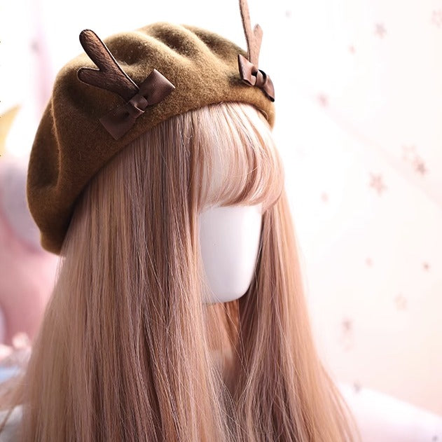 Xiaogui~Kawaii Lolita Deer Horn Beret Christmas Multicolors   