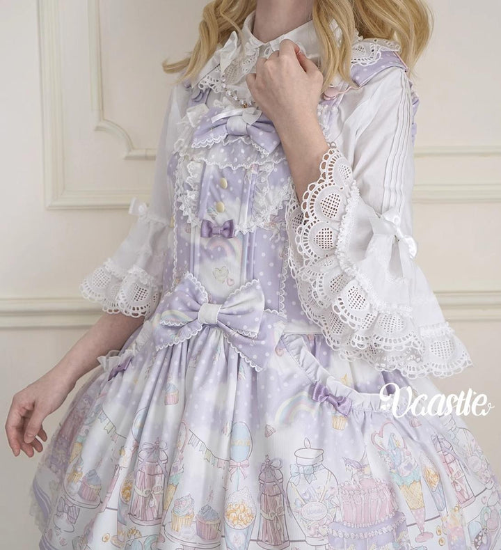 Vcastle~Sweet Crepes~Sweet Lolita Shirt with Princess Sleeves and Bow Chain 42109:734298