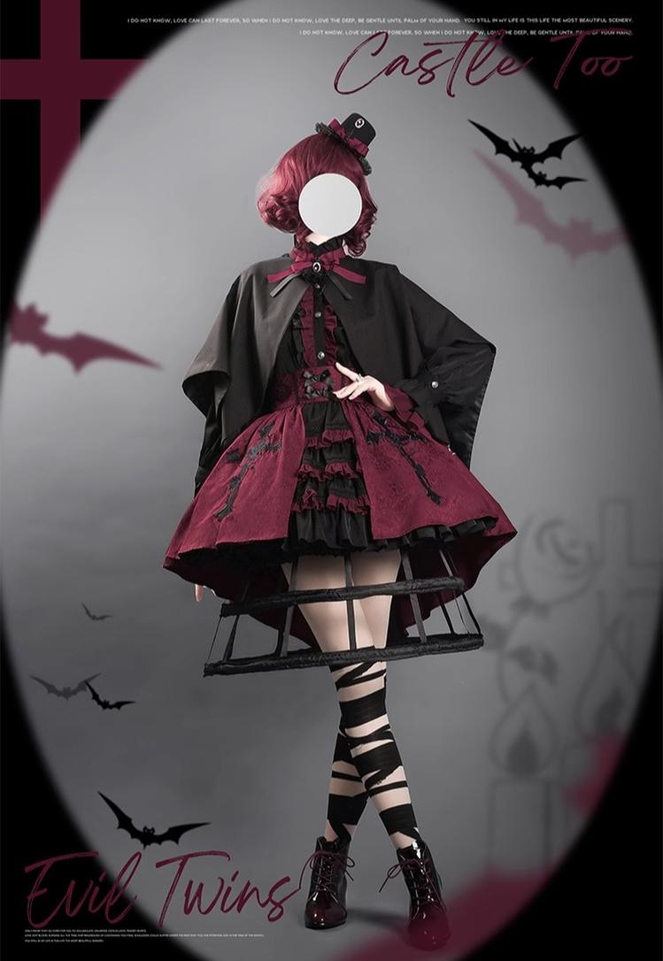 CastleToo - Evil Twins - Ouji Lolita Vest Shorts Skirt Black Red Set