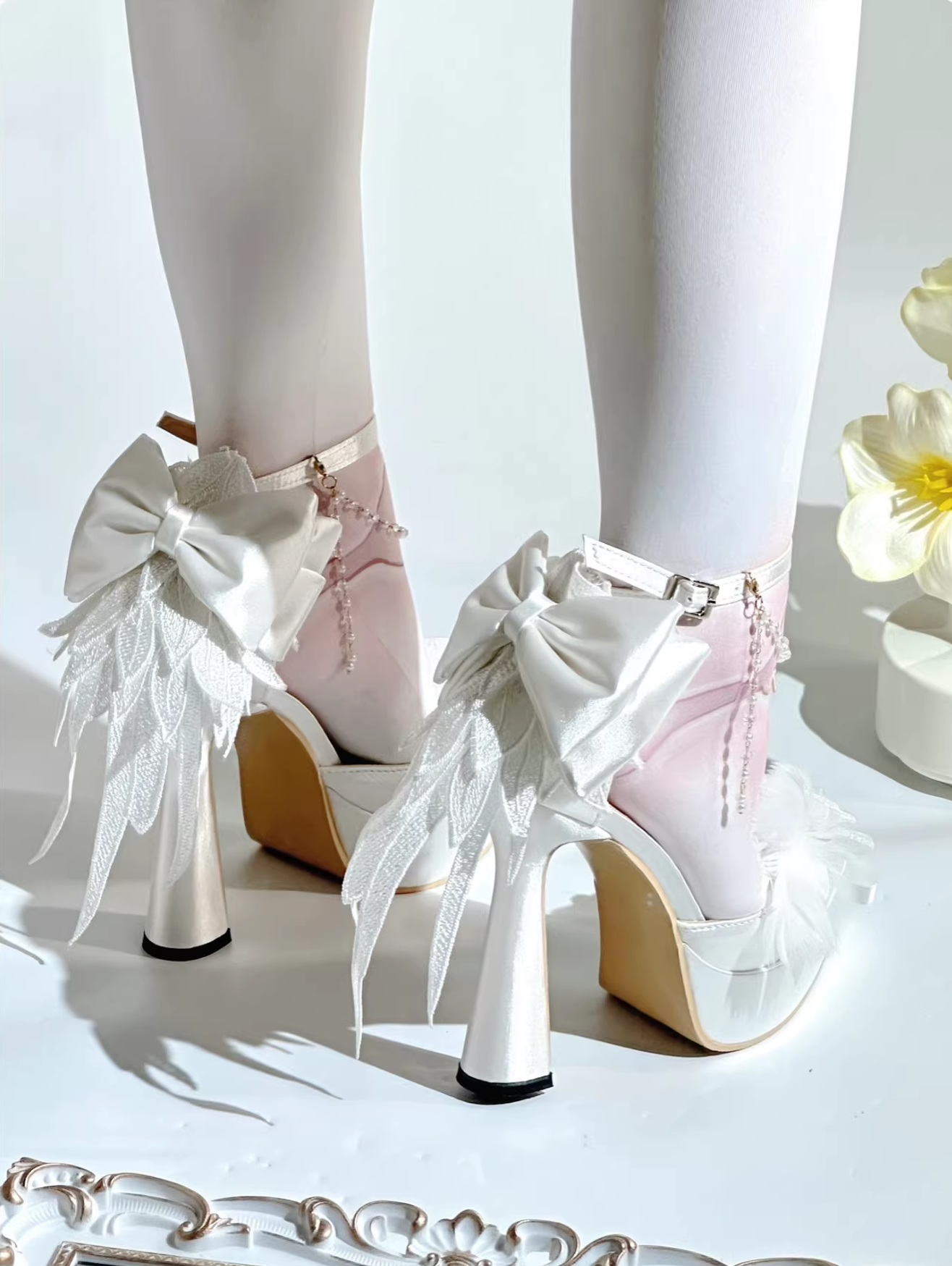 Feather Spirit - Classic Lolita Heel Shoes, Feather Decoration 44798:823021