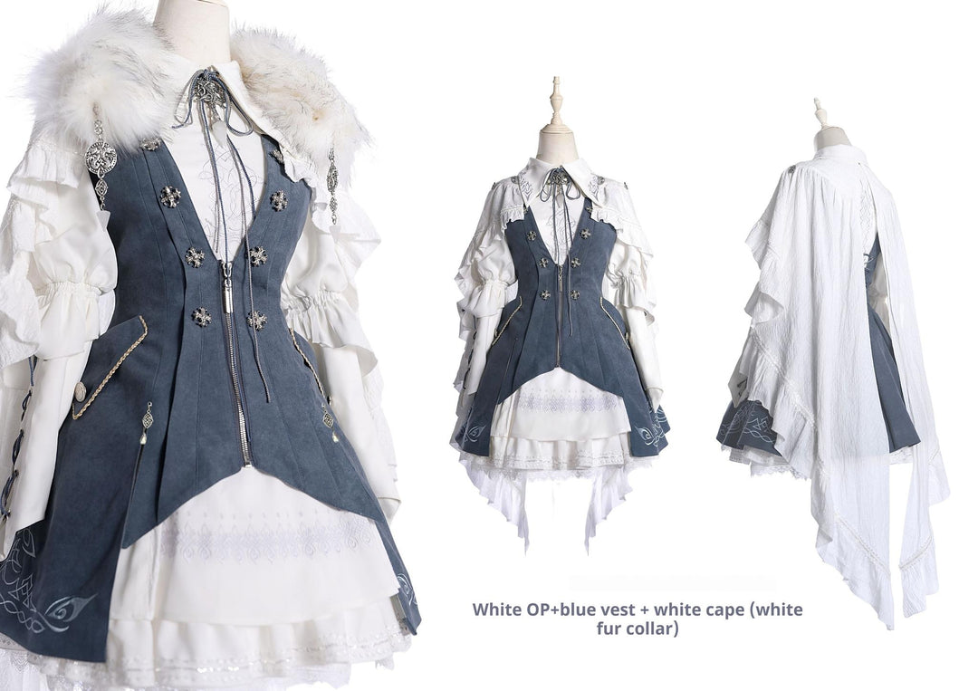 Wuyuzhe~Dragoon Knight 1.0 Version~Western Fantansy Style Suit Embroidery Dress Set Double-Sided Vest Free size White double-sided cape (with fur collar and pendant) only 