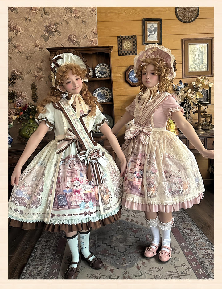 Spireme Cat~Puppy Cafe~Sweet Lolita OP Dress with Lace Skirt Overlay and Accessory 42408:739397