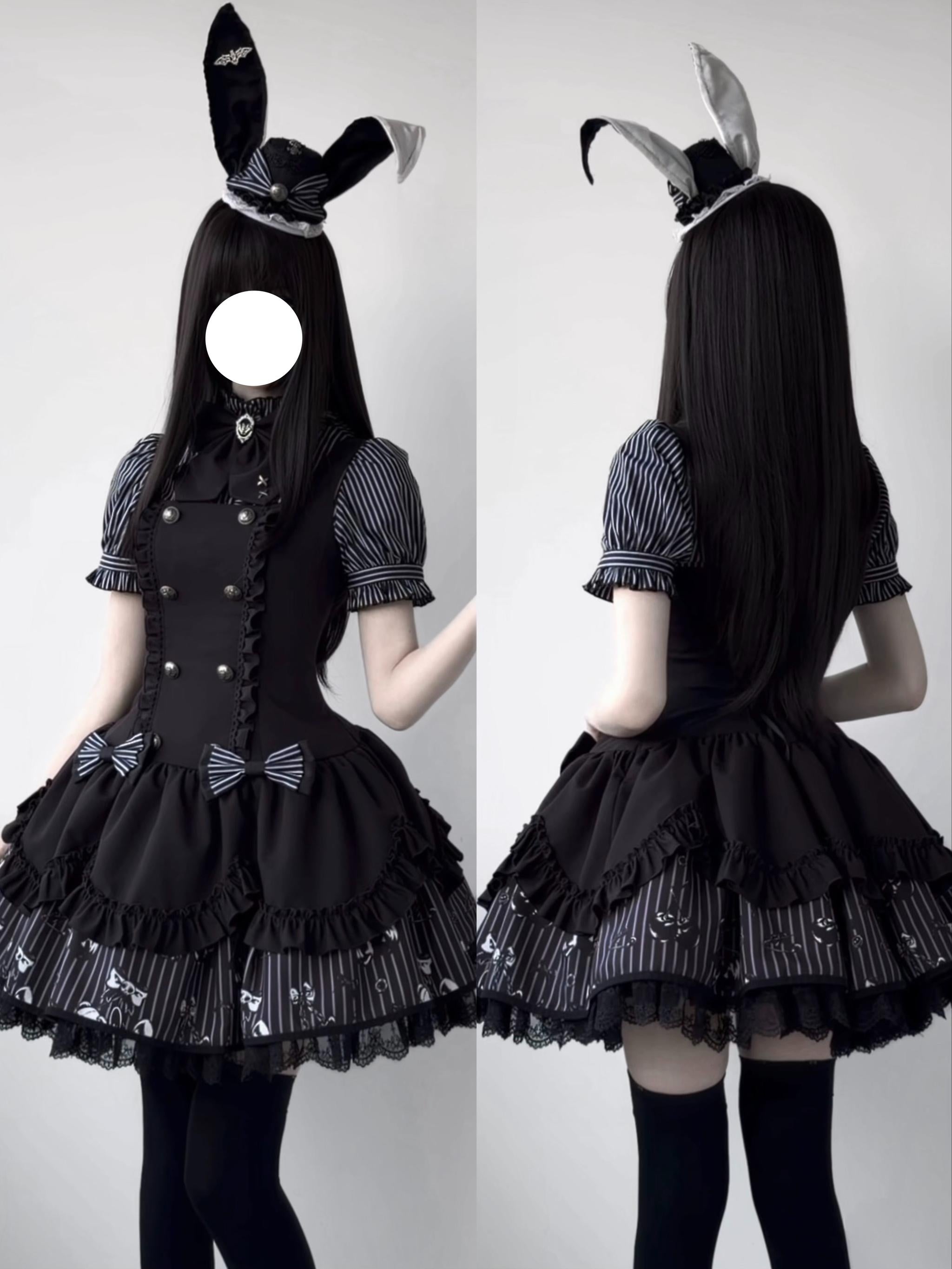 Dark Lord - Gothic Lolita Striped JSK Set, Skull Print 44837:825309