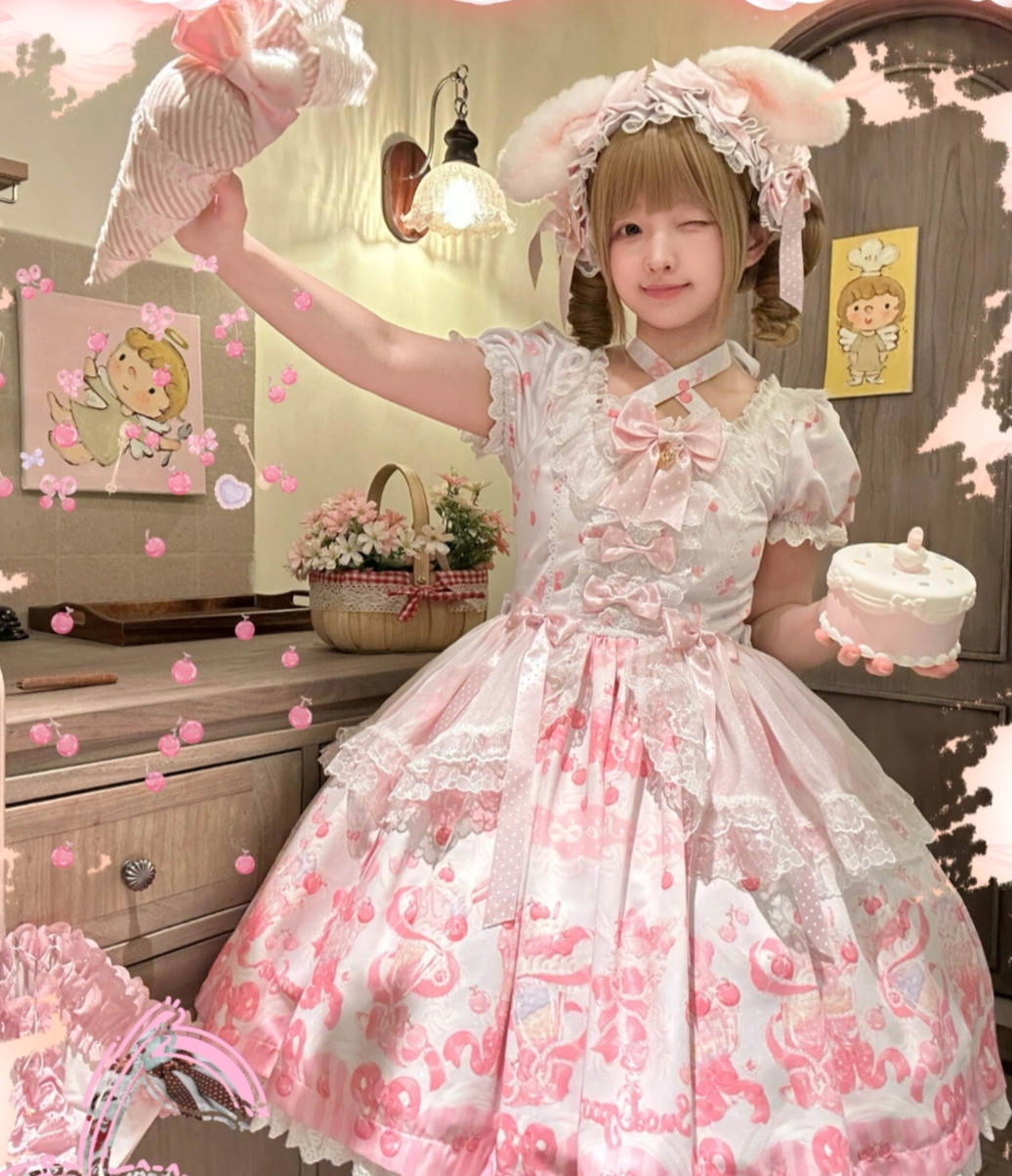Cherry Parfait - Printed Sweet Lolita Dress, Macaron Colors