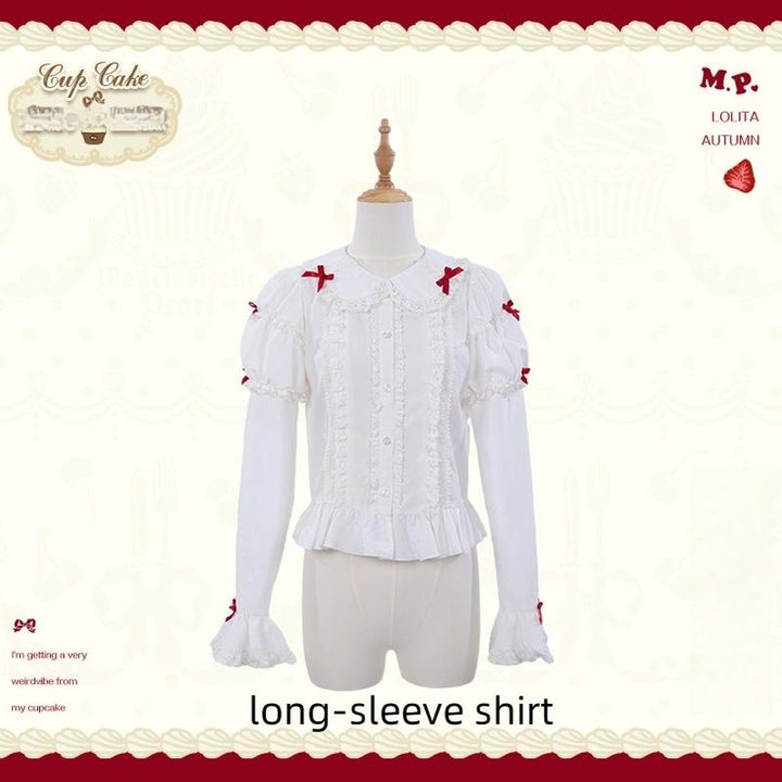 Mademoiselle Pearl - Cup Cake - White, Red Bow, Sweet Lolita Dress Set (F L M S XL XS) 43333:773900