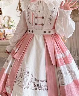 Sun Moon Star~Walnut~Sweet Lolita OP Dress Long Sleeve Dress BNT Apron Free size Apron (Default Matching Color with the OP) 