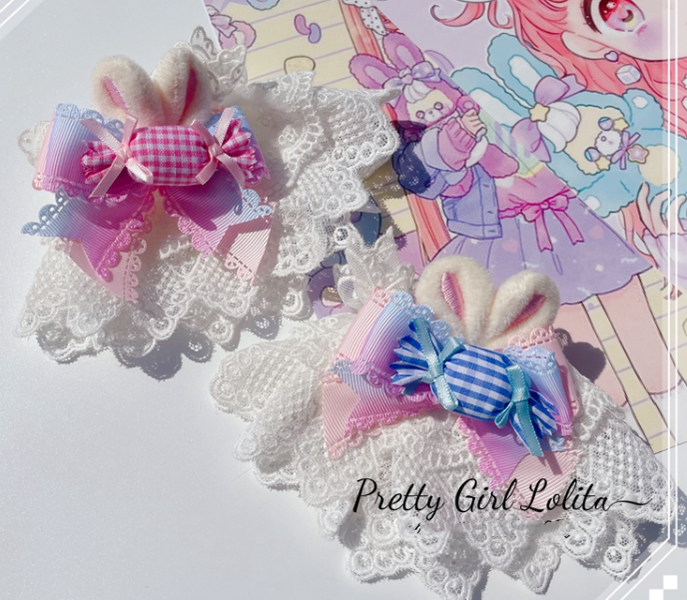 Pretty Girl Lolita - Sweet Lolita Pink-blue Accessories a pair of cuffs