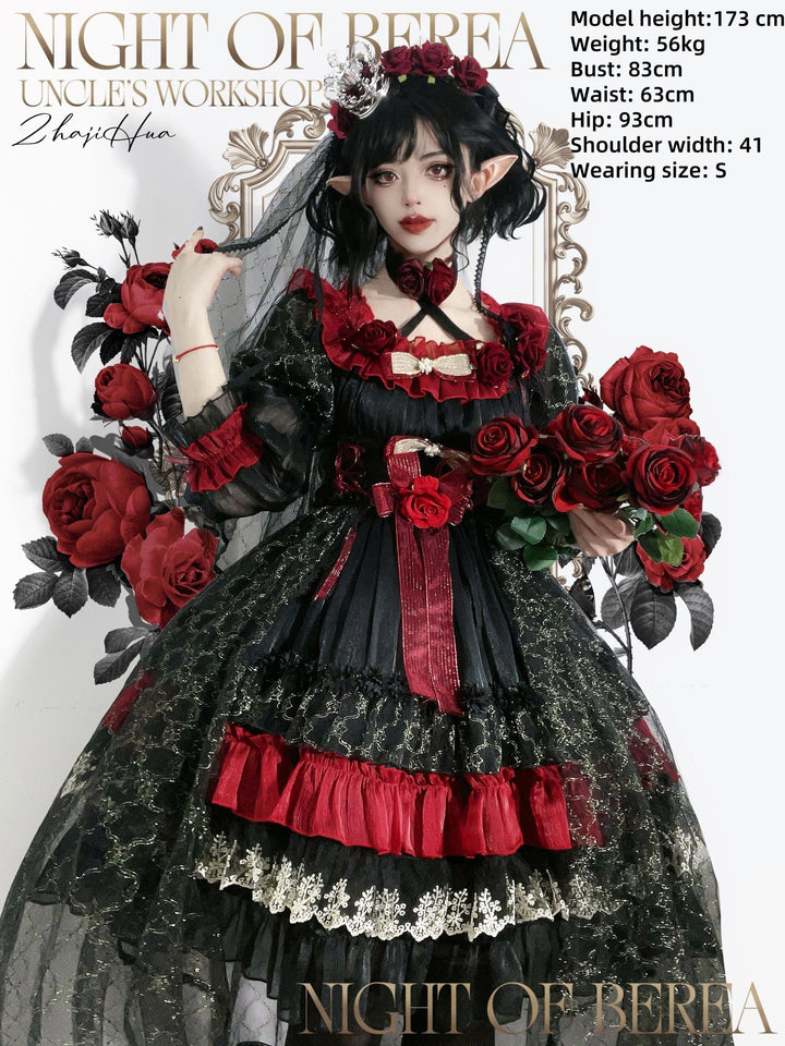 Uncle Wall Original~Night of Berea~Gothic Lolita OP Black and Red Lolita Dress