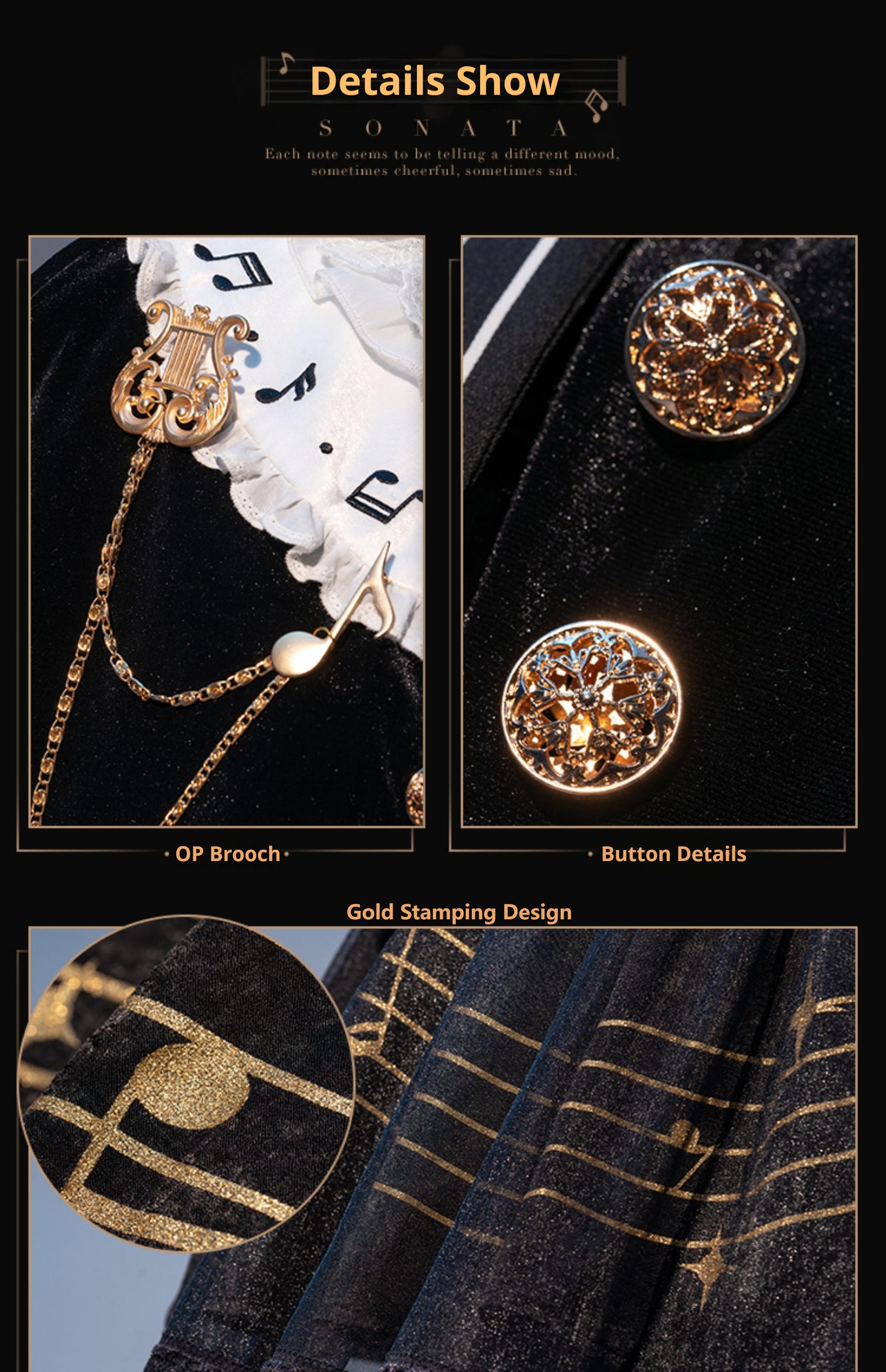 Forest Fluorescent Carps - Black and White Sonata - Ouji Lolita Vest Suit and Vintage Lolita OP Dress 42067:725167