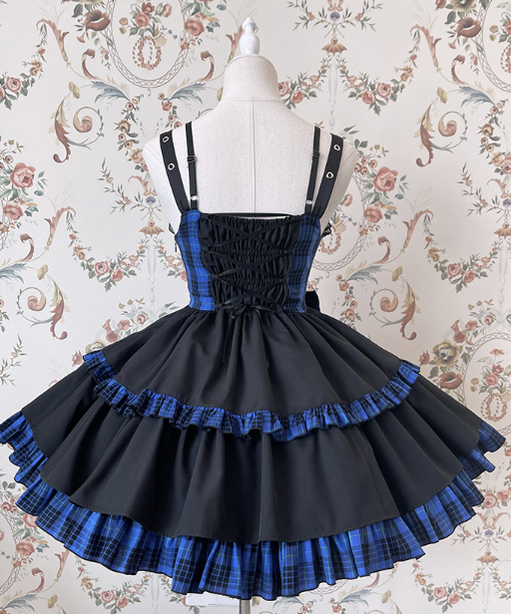 Alice Girl~Gothic Lolita Dress Blue Plaid Jumper Dress   