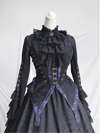 (BFM)Milu~Herbarium~Gothic Lolita Skirt Set Vest Blouse Multicolors S Black Purple-Vest 