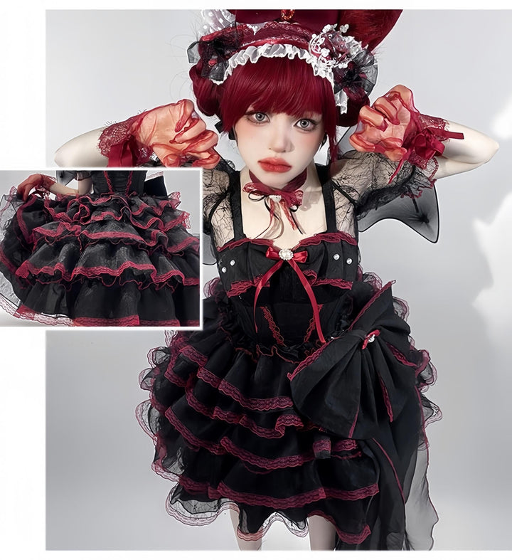 Daydream Whisper~Shisan District~Wedding Lolita OP Suit with Angel Demon Wings