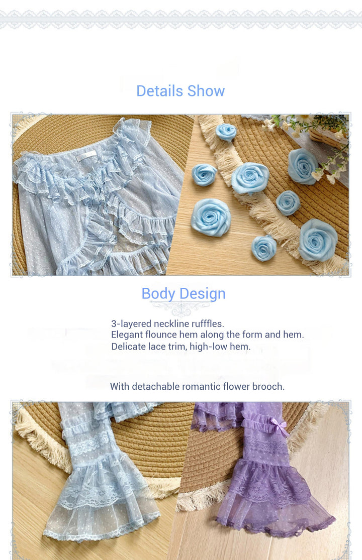 With PUJI~Flower Visage~Summer Lolita Sheer Cardigan with Rose Brooch 42927:758776