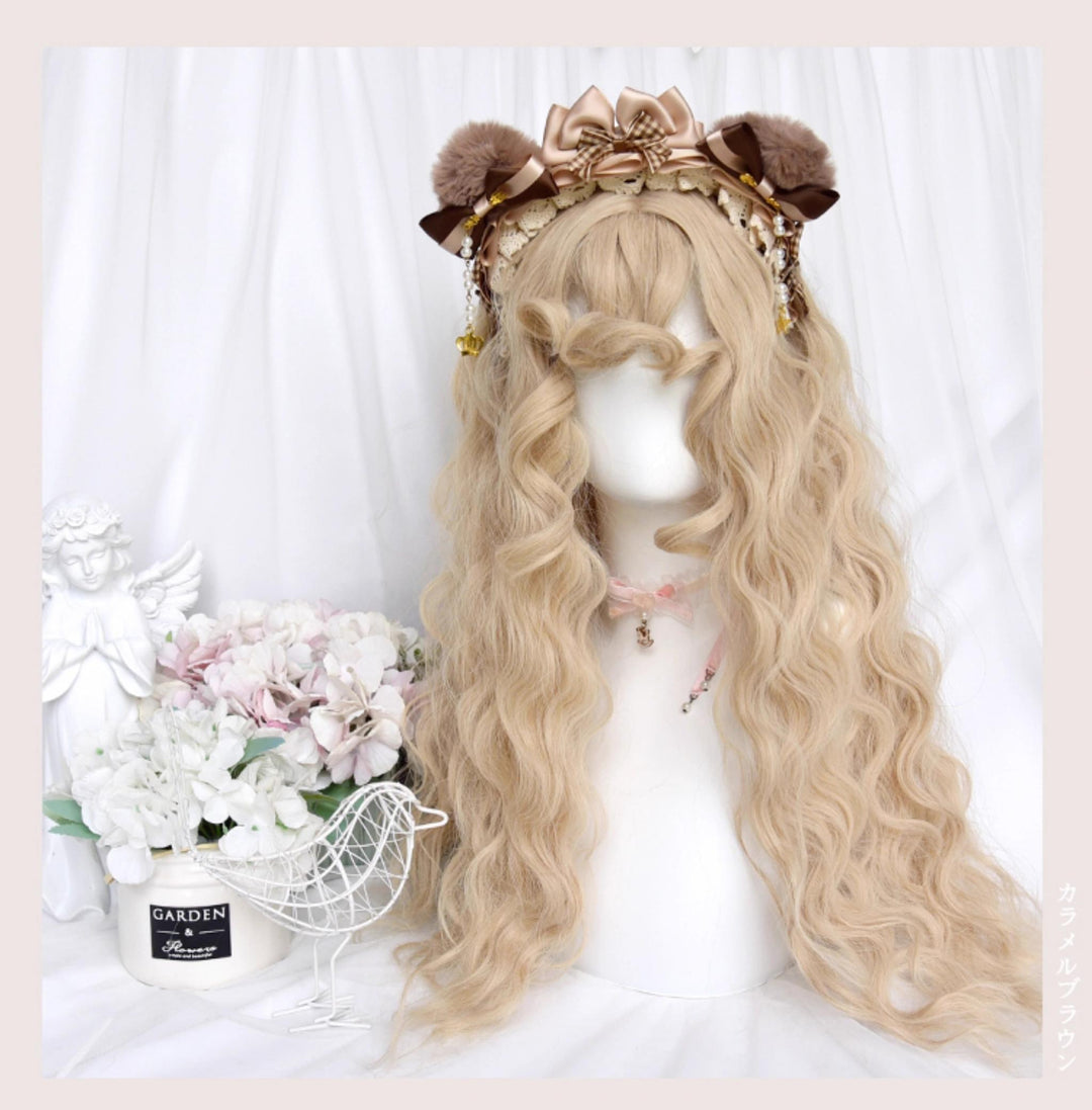 Sinwavy~Sweet Lolita Curly Wig Creamy Gold Bangs Wool Roll Wig   