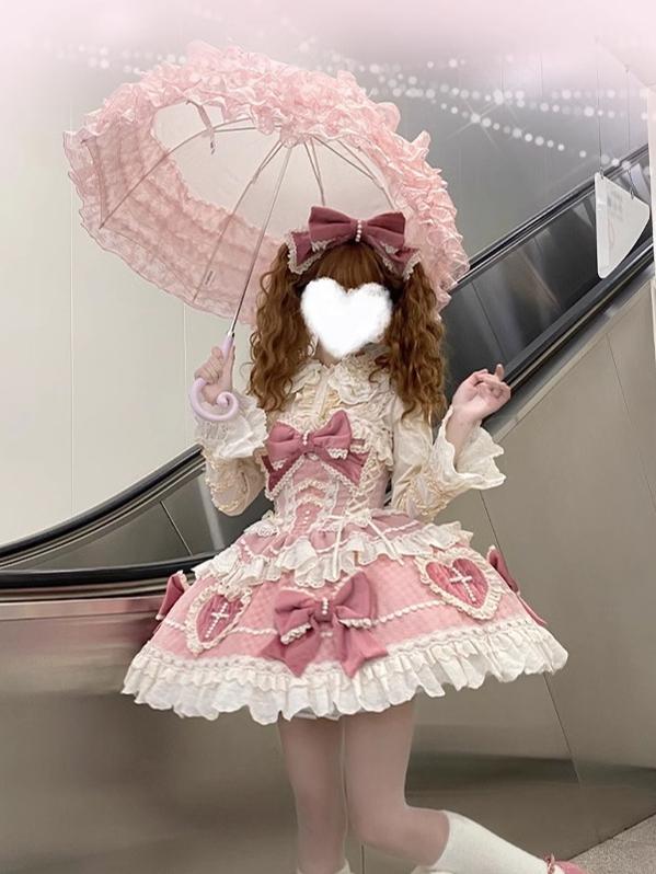 Sakurahime~Cross Sweetheart~Pink Sweet Lolita JSK Dress Doll Lolita Short Dress