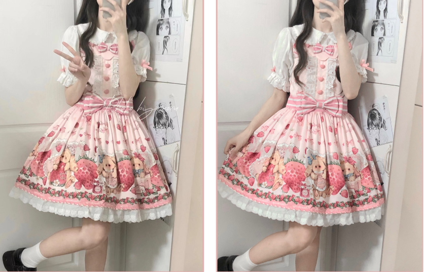 Polaris Lolita~Rabbit Berry Gift Box~Sweet Lolita Salopette and Dress Set   