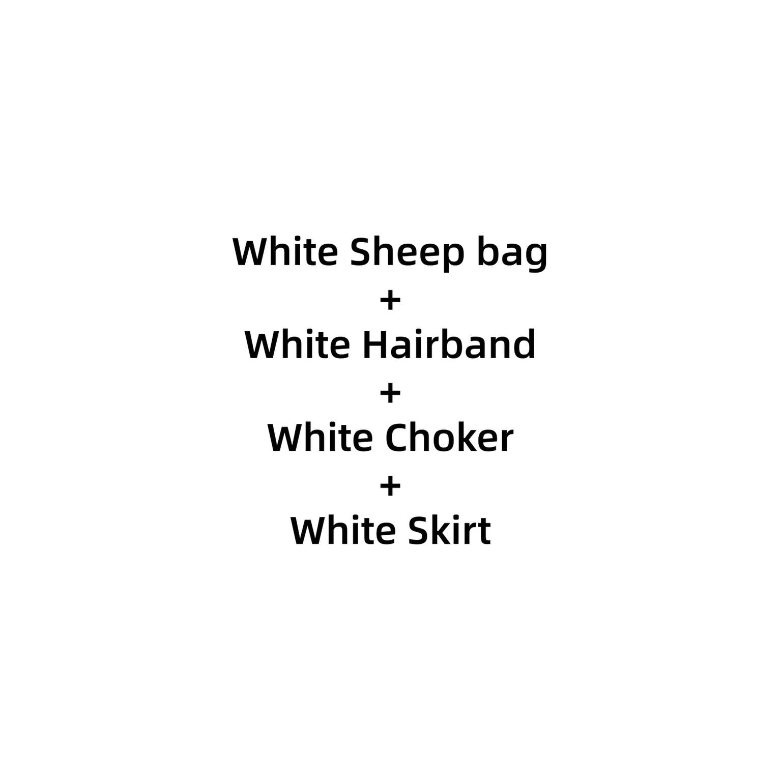 Plush Kawaii Lolita Bag, Lamb Shaped White Lamb Bag + Full Set of Black Accessories