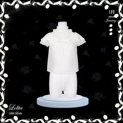 Flower And Pearl Box~Silk Ballet~Summer Sweet Lolita Satin Ballet Mesh Shirt S White 