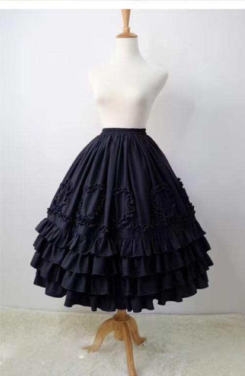 (BFM)Cha Cha CCK~Court Style Lolita Skirt Retro Cotton Petticoat M 68cm Navy Blue 