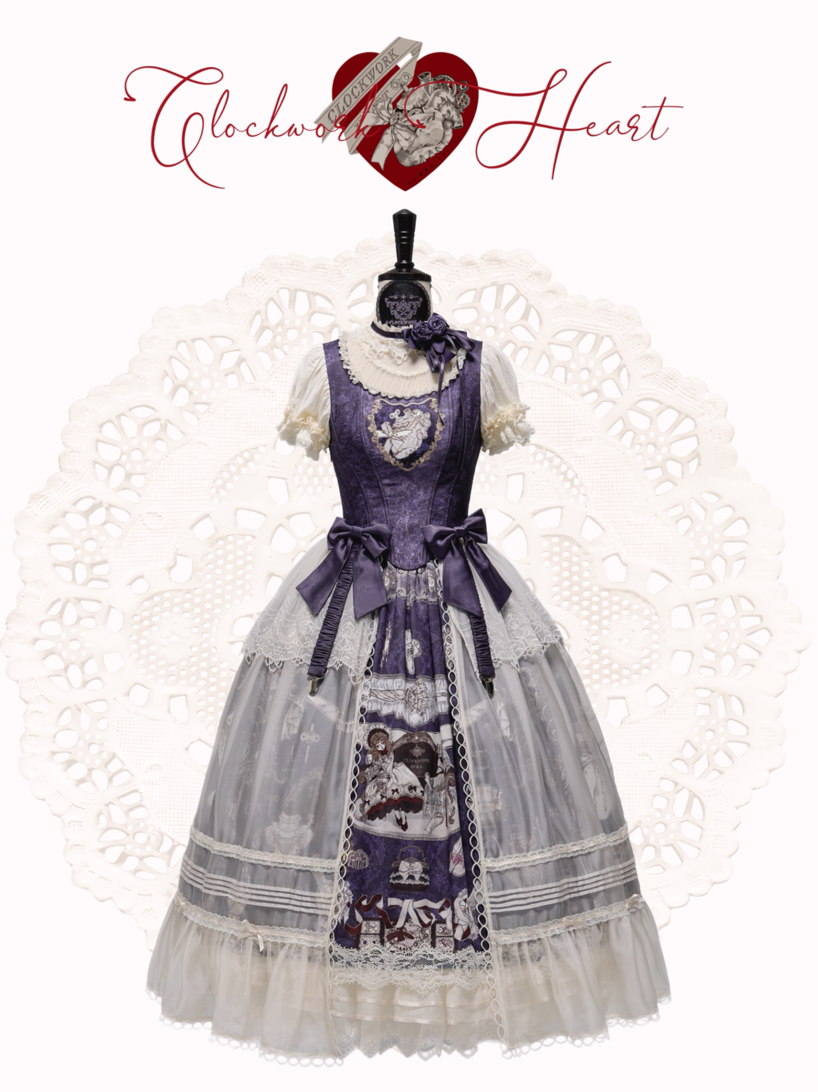 Clockwork Doll - Gothic Lolita Printed Dress, Lace & Bows (0 1 L M S XL) 45186:839340